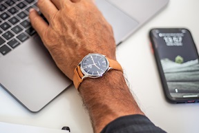 Orologio da polso uomo acciaio con quadrante blu e cinturino in pelle Royal London