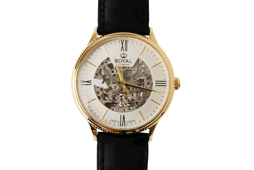 Orologio da polso acciaio con movimento a vista e cinturino in pelle Royal London