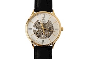Orologio da polso acciaio con movimento a vista e cinturino in pelle Royal London