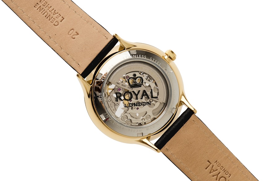 Orologio da polso acciaio con movimento a vista e cinturino in pelle Royal London