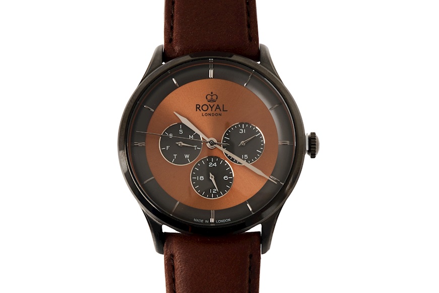 Orologio da polso acciaio con quadrante arancione e cinturino in pelle Royal London
