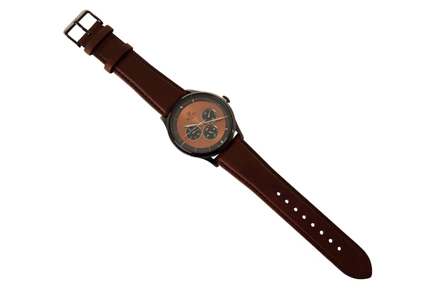 Orologio da polso acciaio con quadrante arancione e cinturino in pelle Royal London