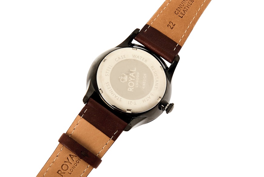 Orologio da polso acciaio con quadrante arancione e cinturino in pelle Royal London