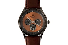 Orologio da polso uomo acciaio con quadrante arancione e cinturino in pelle Royal London