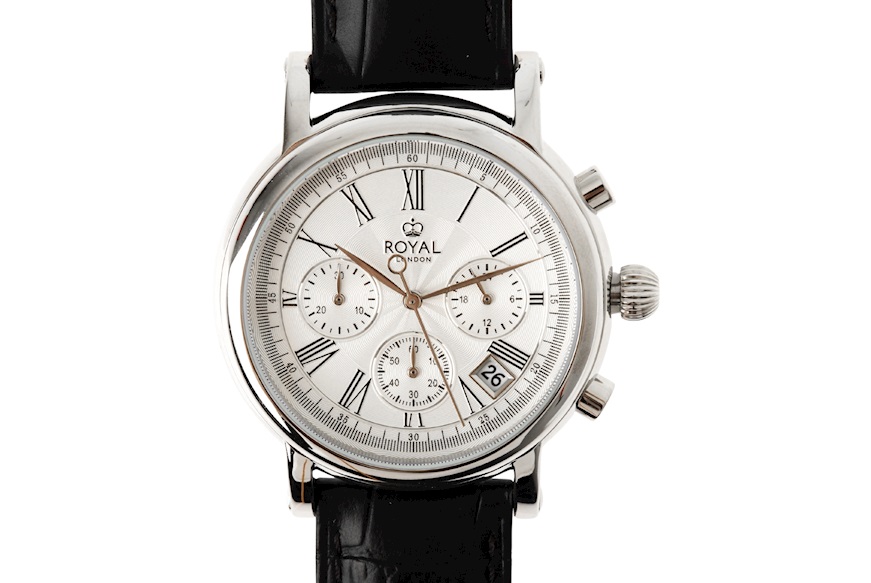 Orologio da polso acciaio con quadrante bianco e cinturino in pelle Royal London