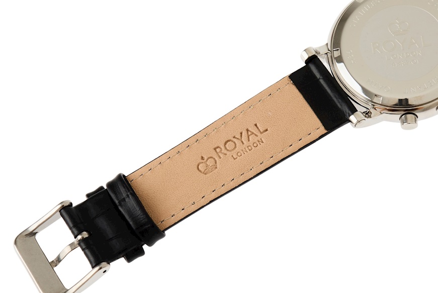 Watch steel with white dial and leather strap Royal London