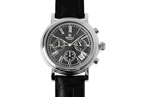 Watch steel with black dial and leather strap Royal London