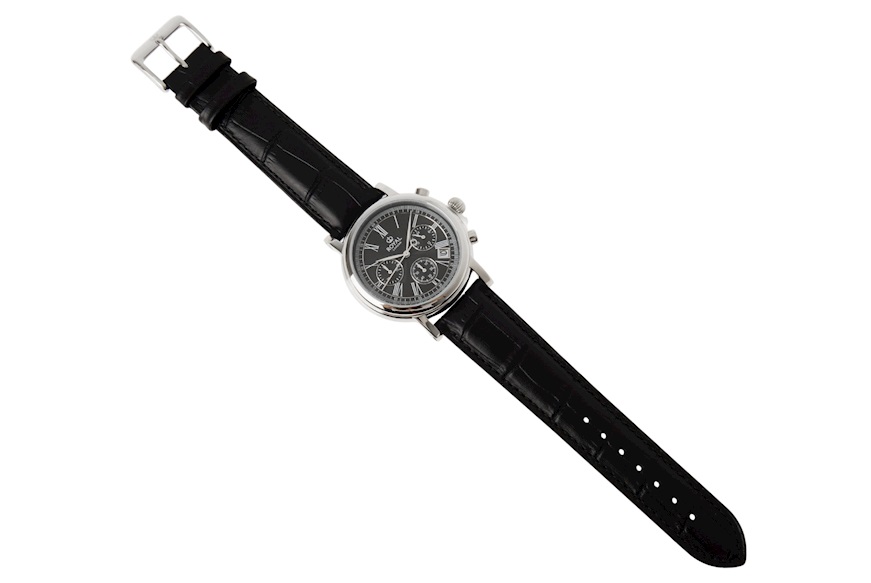 Orologio da polso acciaio con quadrante nero e cinturino in pelle Royal London