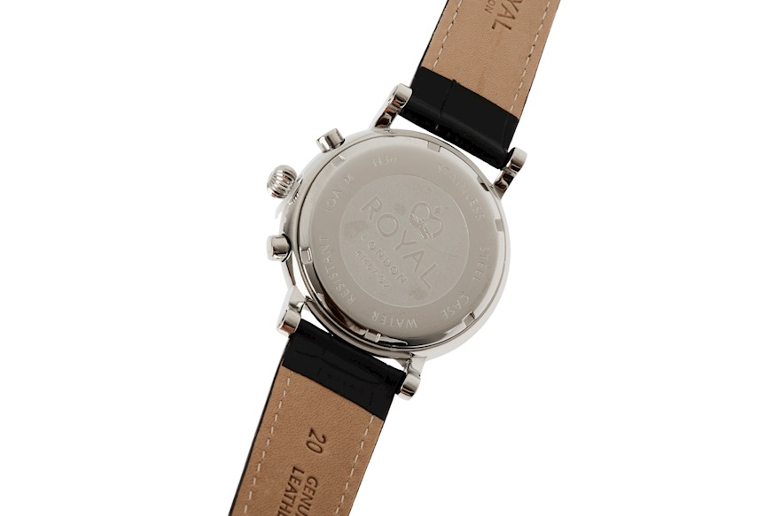 Orologio da polso acciaio con quadrante nero e cinturino in pelle Royal London
