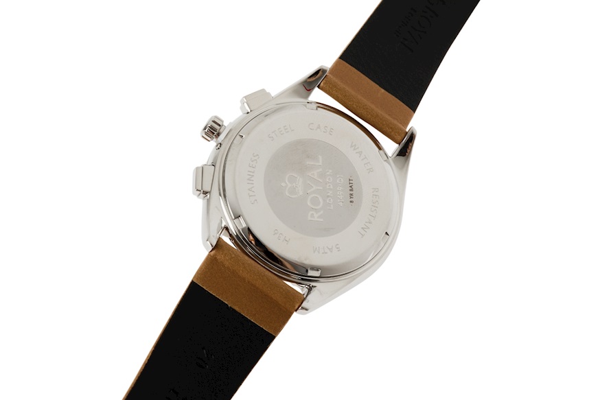 Orologio da polso acciaio con quadrante bianco e cinturino in pelle Royal London