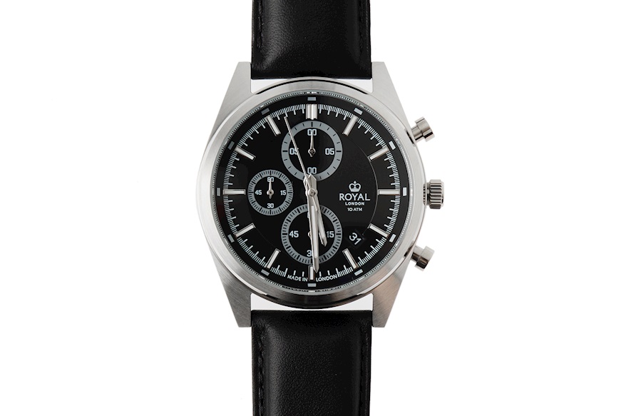 Orologio da polso acciaio con quadrante nero e cinturino in pelle Royal London