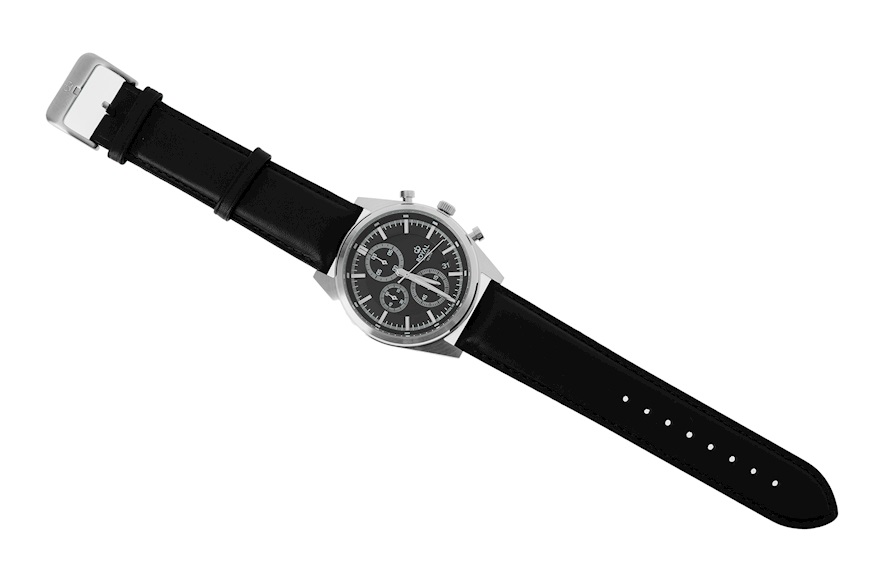 Orologio da polso acciaio con quadrante nero e cinturino in pelle Royal London