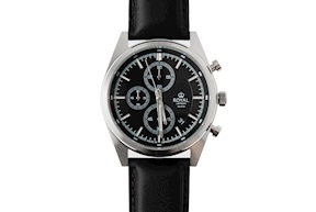 Watch steel with black dial and leather strap Royal London