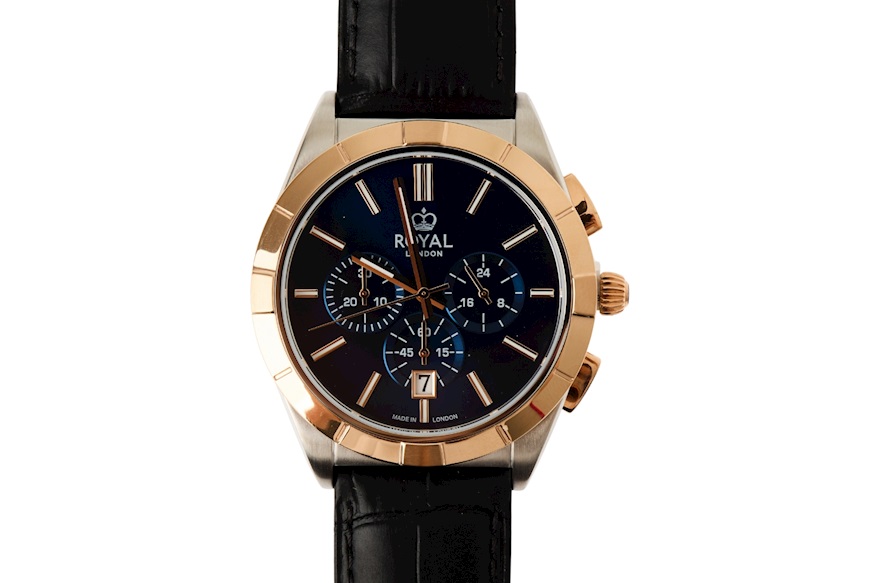 Orologio da polso acciaio con quadrante blu e cinturino in pelle Royal London