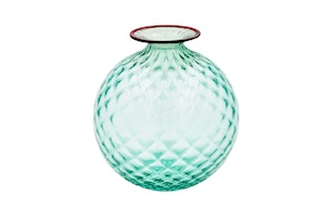 Vaso Monofiore Balloton vetro di Murano verde menta con filo rosso Venini