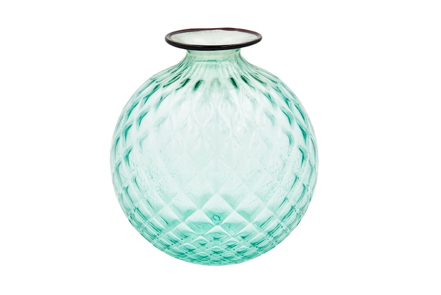 Vaso Monofiore Balloton vetro di Murano verde menta con filo rosso Venini