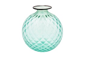 Vaso Monofiore Balloton vetro di Murano verde menta con filo rosso Venini