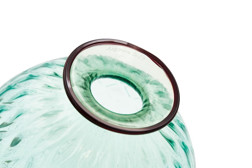 Vaso Monofiore Balloton vetro di Murano verde menta con filo rosso Venini