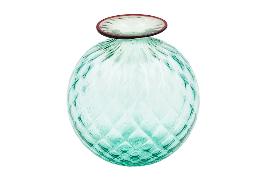 Vaso Monofiore Balloton vetro di Murano verde menta con filo rosso Venini