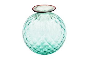 Vaso Monofiore Balloton vetro di Murano verde menta con filo rosso