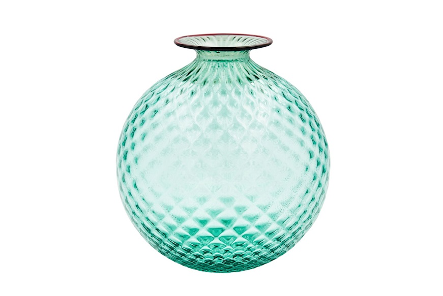 Vaso Monofiore Balloton vetro di Murano verde menta con filo rosso Venini