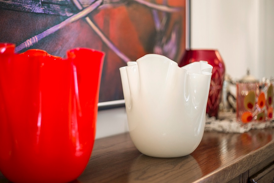 Vaso Fazzoletto vetro di Murano opalino paglierino Venini
