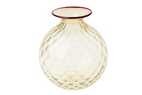Vaso Monofiore Balloton vetro di Murano paglierino con filo rosso Venini
