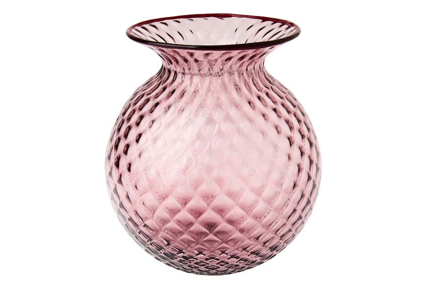 Vaso Fiori Balloton vetro di Murano ametista con filo rosso Venini