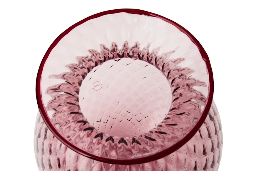 Vaso Fiori Balloton vetro di Murano ametista con filo rosso Venini