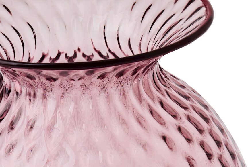 Vaso Fiori Balloton vetro di Murano ametista con filo rosso Venini