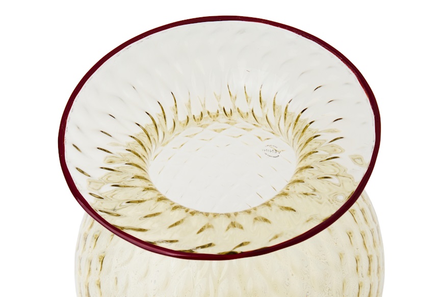 Vaso Fiori Balloton vetro di Murano paglierino con filo rosso Venini