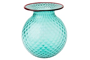 Vaso Fiori Balloton vetro di Murano verde menta con filo rosso Venini