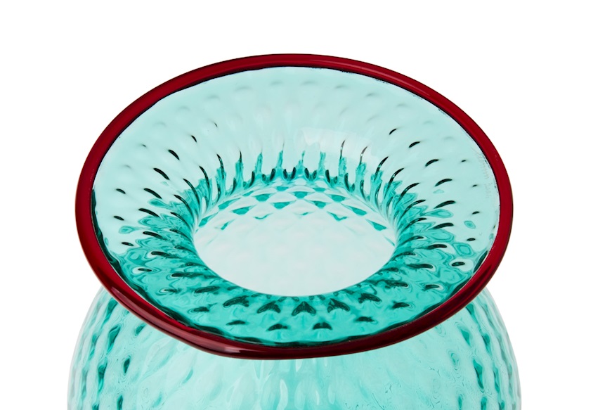 Vase Fiori Balloton Murano glass mint green with red ring Venini