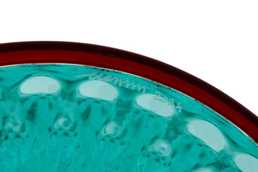 Vase Fiori Balloton Murano glass mint green with red ring Venini