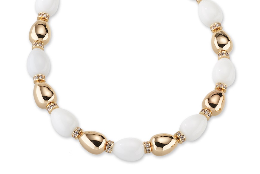 Collana ottone finitura oro agata bianca e zirconi Sovrani