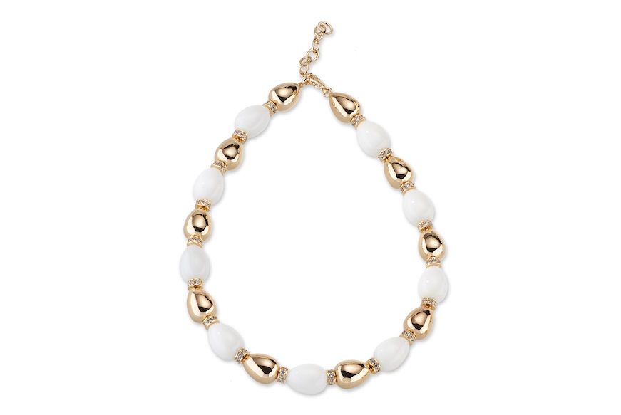 Collana ottone finitura oro agata bianca e zirconi Sovrani