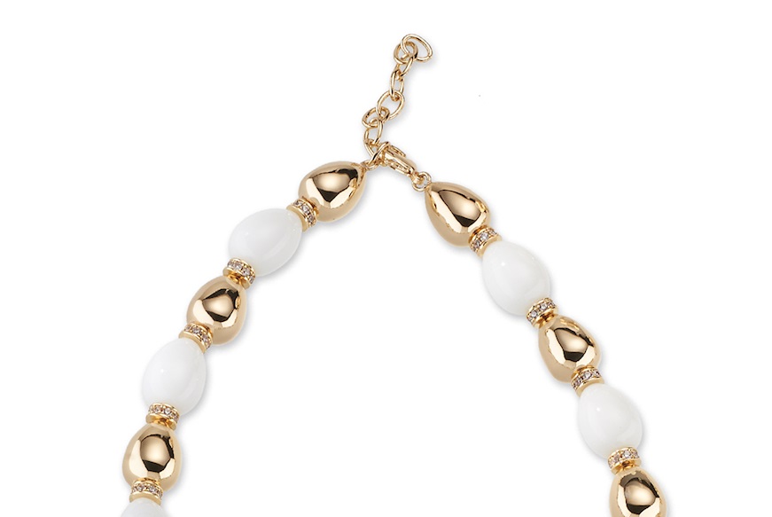 Collana ottone finitura oro agata bianca e zirconi Sovrani