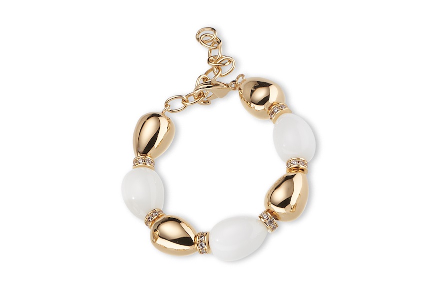 Bracciale ottone finitura oro agata bianca e zirconi Sovrani