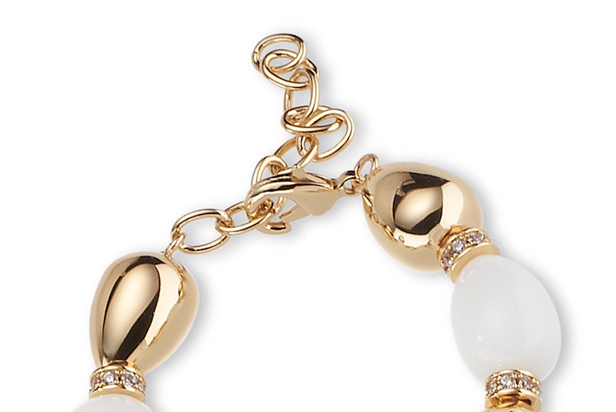 Bracciale ottone finitura oro agata bianca e zirconi Sovrani