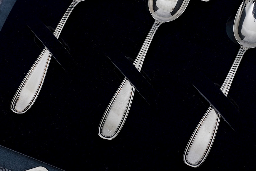 Set cucchiaini caffè argento 93 grammi 12 pezzi in stile Inglese usato ricondizionato Zanolli Vintage