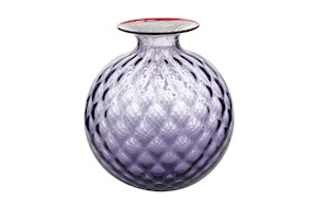 Vaso Monofiore Balloton vetro di Murano indaco con filo rosso Venini