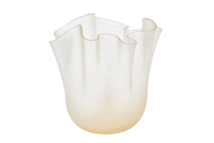 Vaso Fazzoletto vetro di Murano cristallo e oro sabbiato Venini