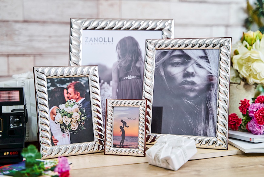 Cornice Portafoto argento bilaminato con decorazione torcon Zanolli
