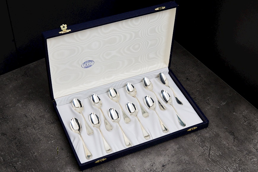 Set cucchiaini caffè argento 144 grammi 12 pezzi in stile Inglese usato ricondizionato Zanolli Vintage