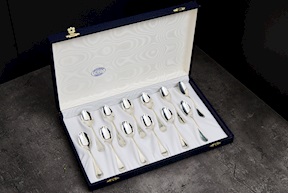 Set cucchiaini caffè argento 144 grammi 12 pezzi in stile Inglese usato ricondizionato Zanolli Vintage