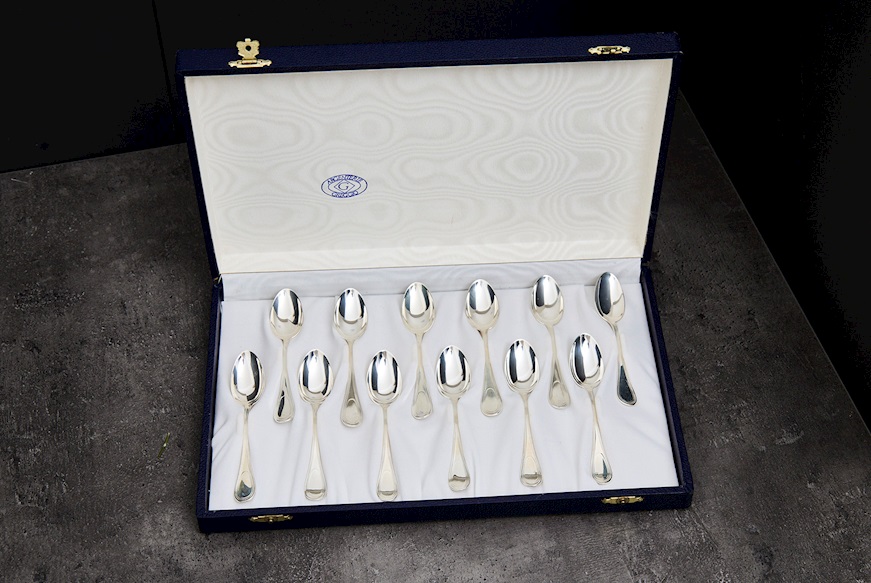 Set cucchiaini caffè argento 144 grammi 12 pezzi in stile Inglese usato ricondizionato Zanolli Vintage