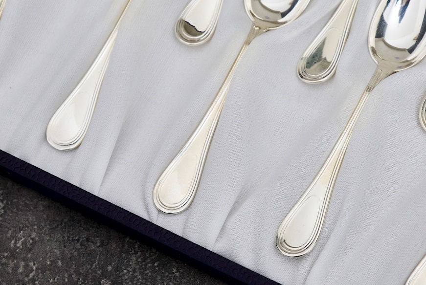 Set cucchiaini caffè argento 144 grammi 12 pezzi in stile Inglese usato ricondizionato Zanolli Vintage
