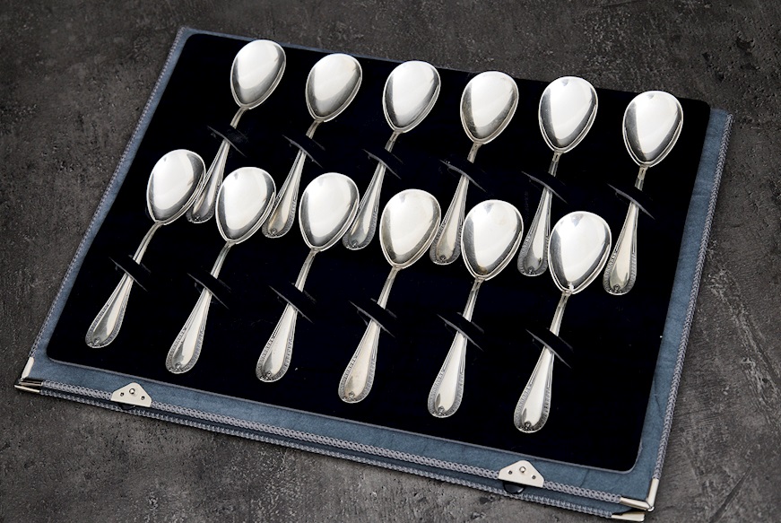 Set cucchiaini gelato argento 180 grammi 12 pezzi in stile Impero usato ricondizionato Zanolli Vintage