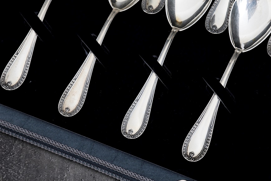 Set cucchiaini gelato argento 180 grammi 12 pezzi in stile Impero usato ricondizionato Zanolli Vintage