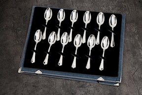 Set cucchiaini caffè argento 151 grammi 12 pezzi in stile San Marco usato ricondizionato Zanolli Vintage
